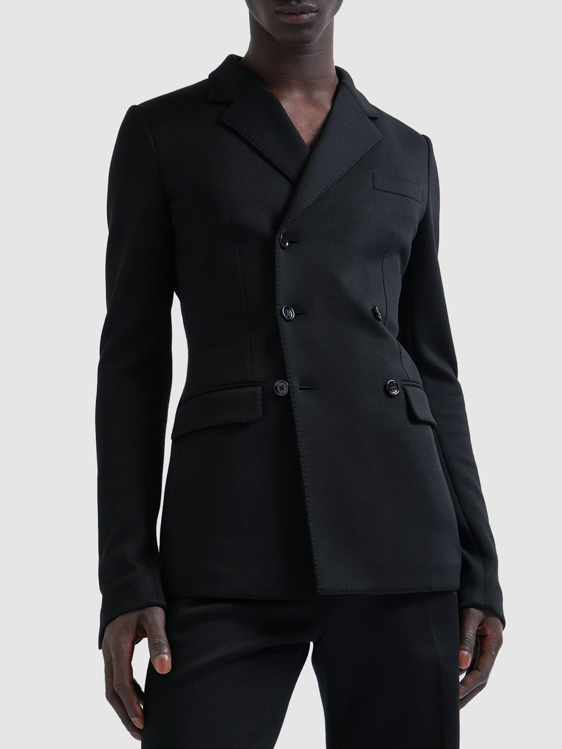 Shop Dolce & Gabbana Tech Cotton Double Breasted Blazer In Black