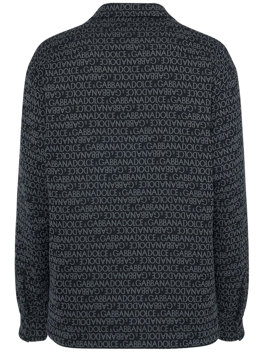 Shop Dolce & Gabbana Logo Jacquard Quilted Overshirt In Grey,black
