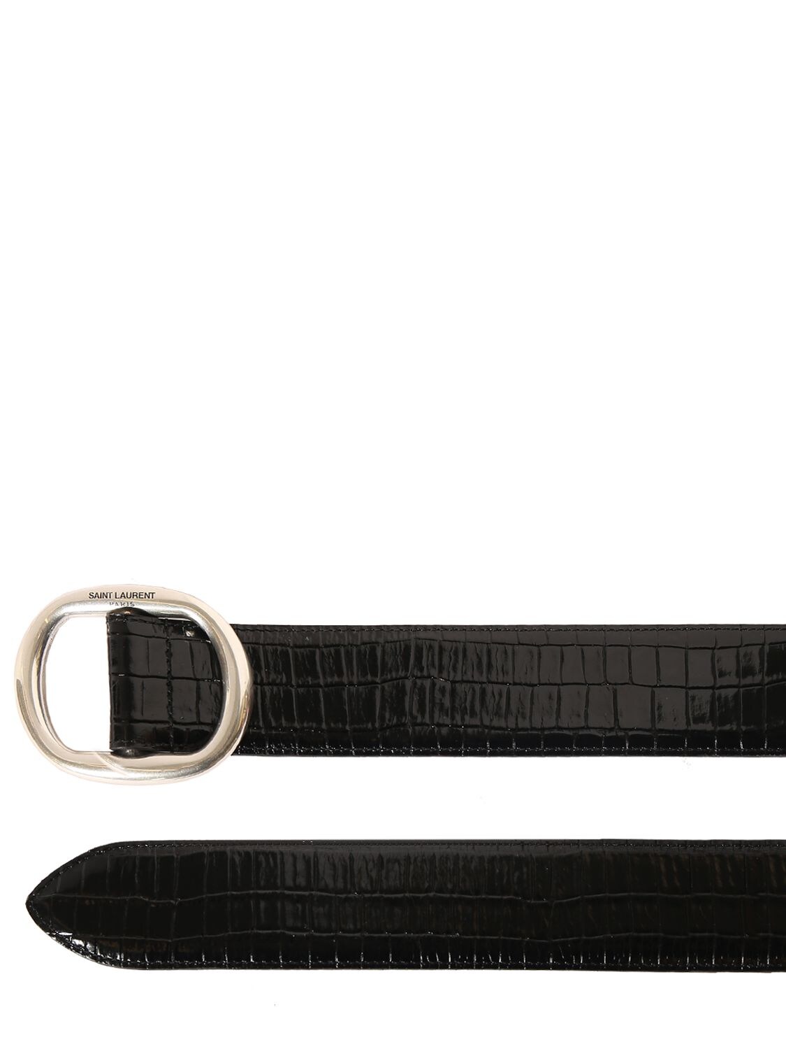 Shop Saint Laurent Ovale Croc Embossed Leather Belt In Black