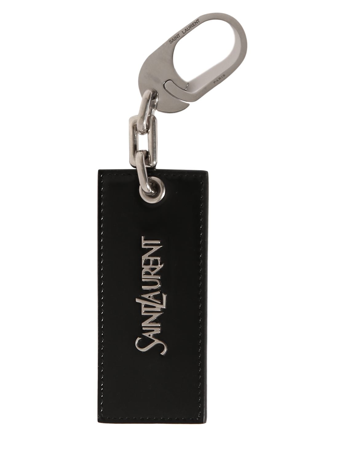 SAINT LAURENT: key ring in leather with monogram - Black  Saint Laurent  keyring 518323 0SX0E online at