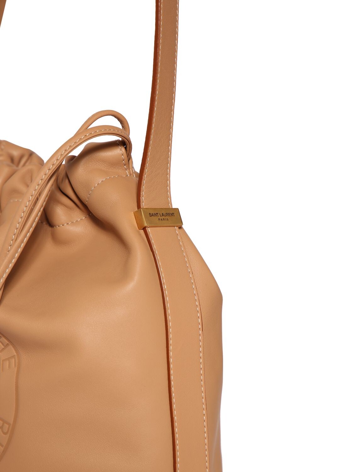 Shop Saint Laurent Rive Gauche Laced Leather Bucket Bag In Vintage Brown
