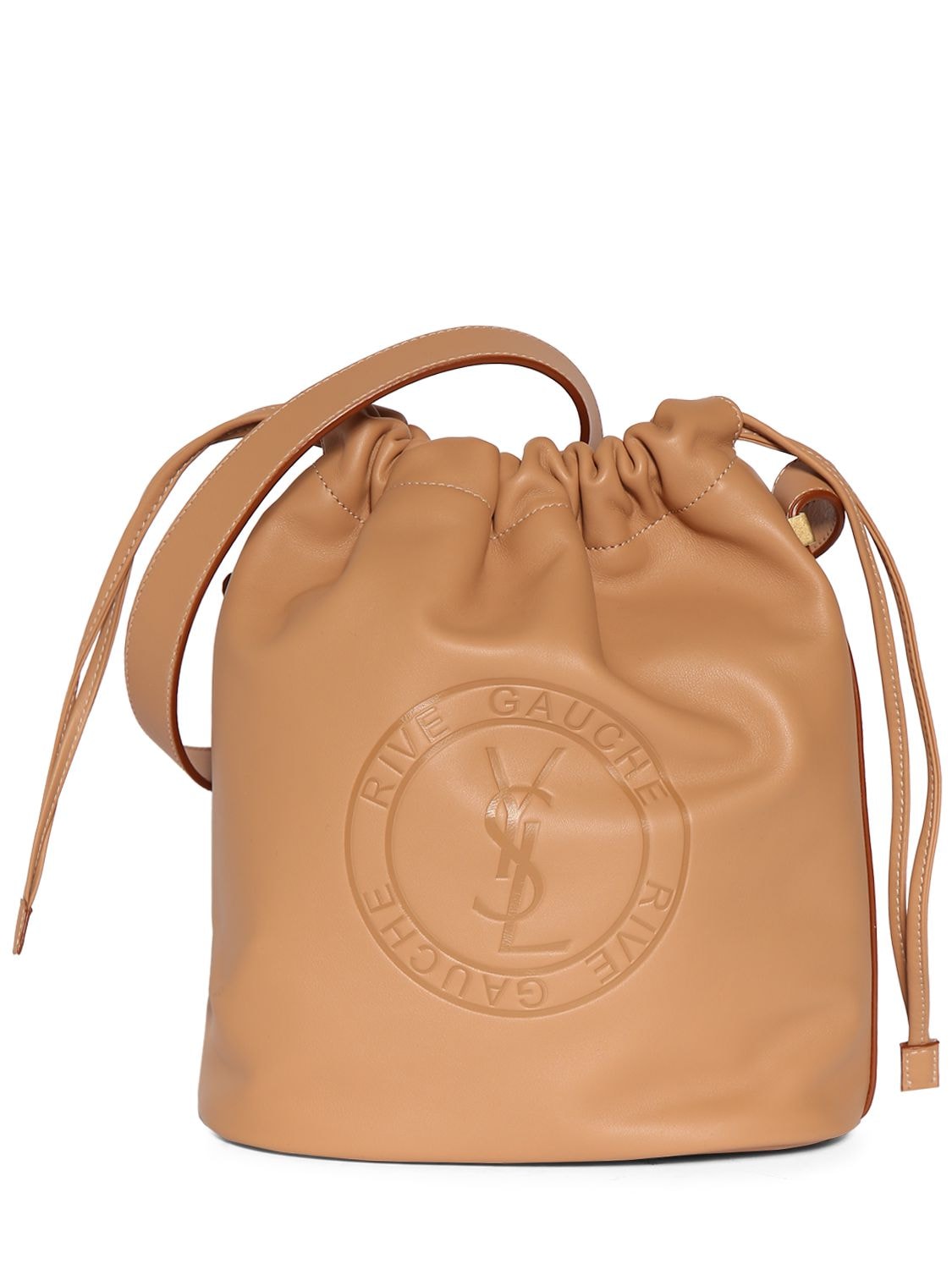 Saint Laurent Rive Gauche Laced Leather Bucket Bag In Vintage Brown