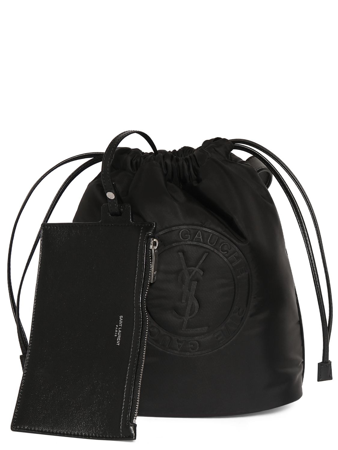 Saint Laurent Rive Gauche Laced Leather Bucket Bag In Black