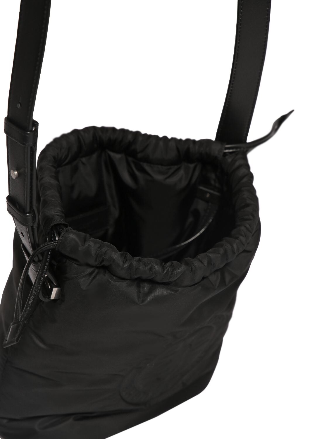 Shop Saint Laurent Rive Gauche Laced Leather Bucket Bag In Black