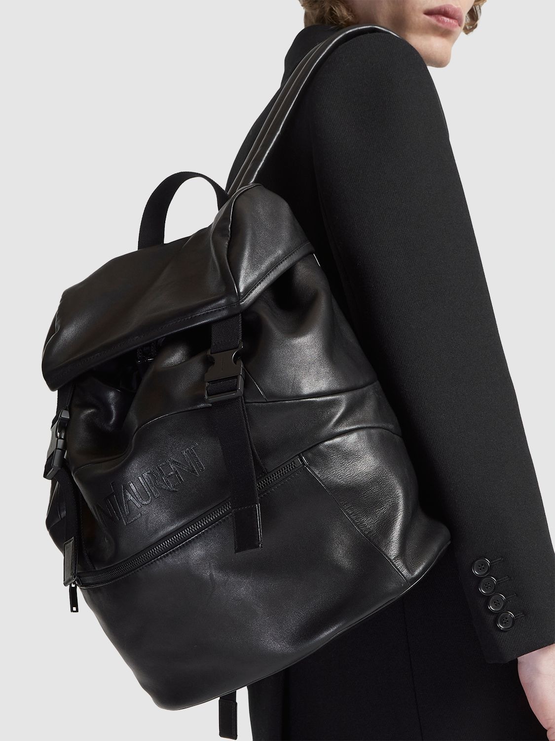 Shop Saint Laurent Leather Backpack In Black