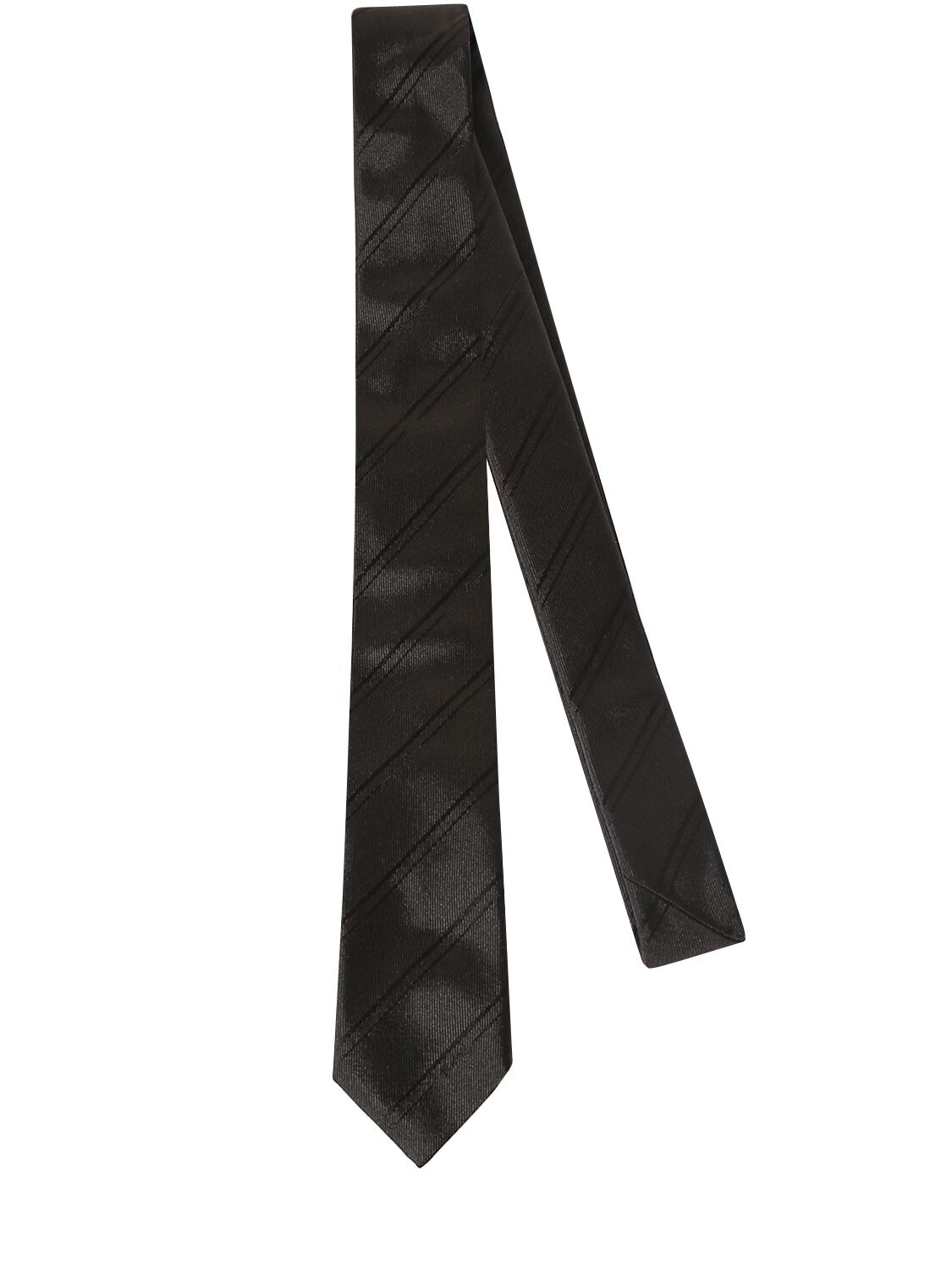 Shop Saint Laurent Cassandre Striped Silk Tie In Black