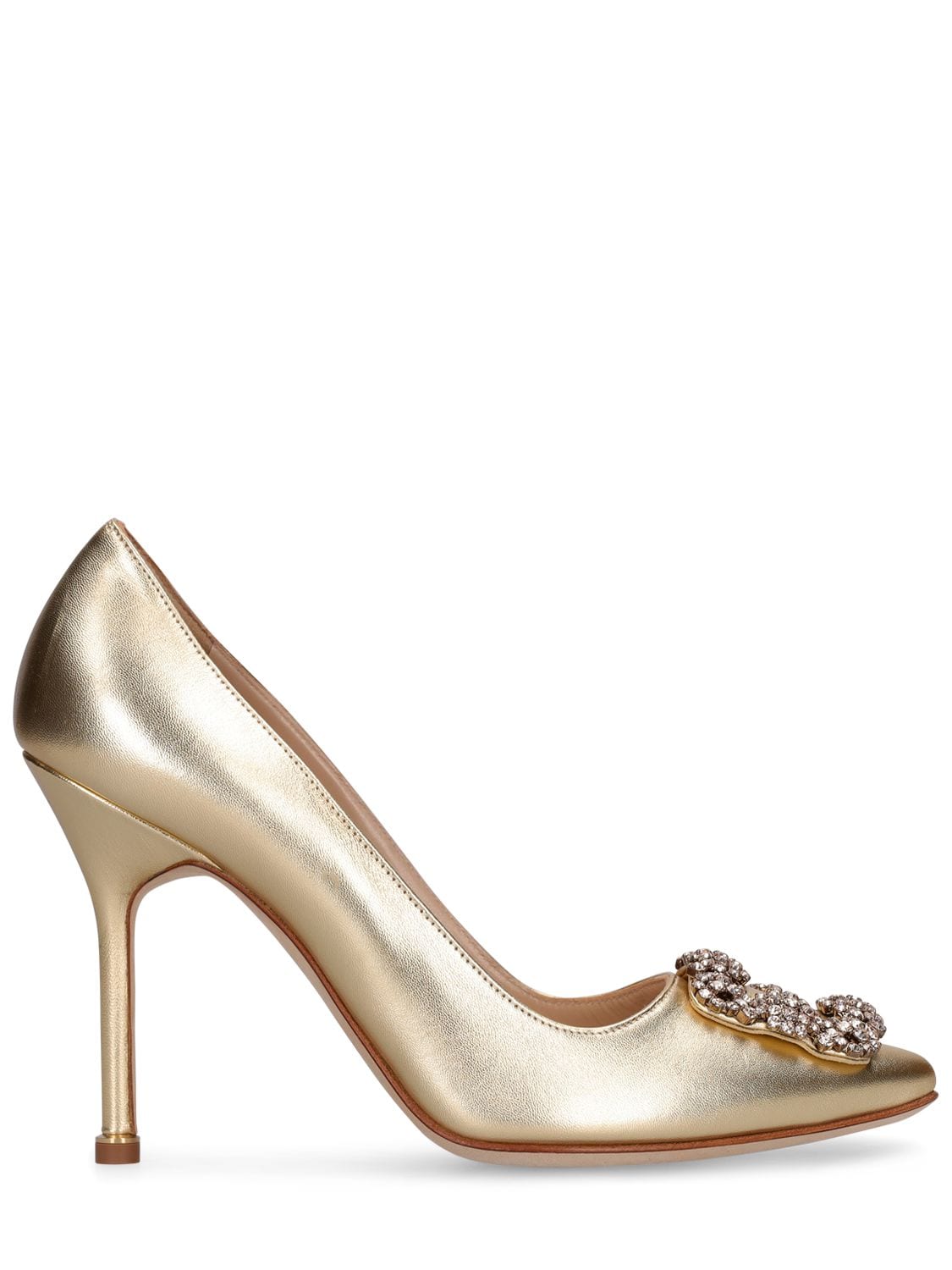 Manolo Blahnik 105mm Hangisi Leather Pumps In Gold