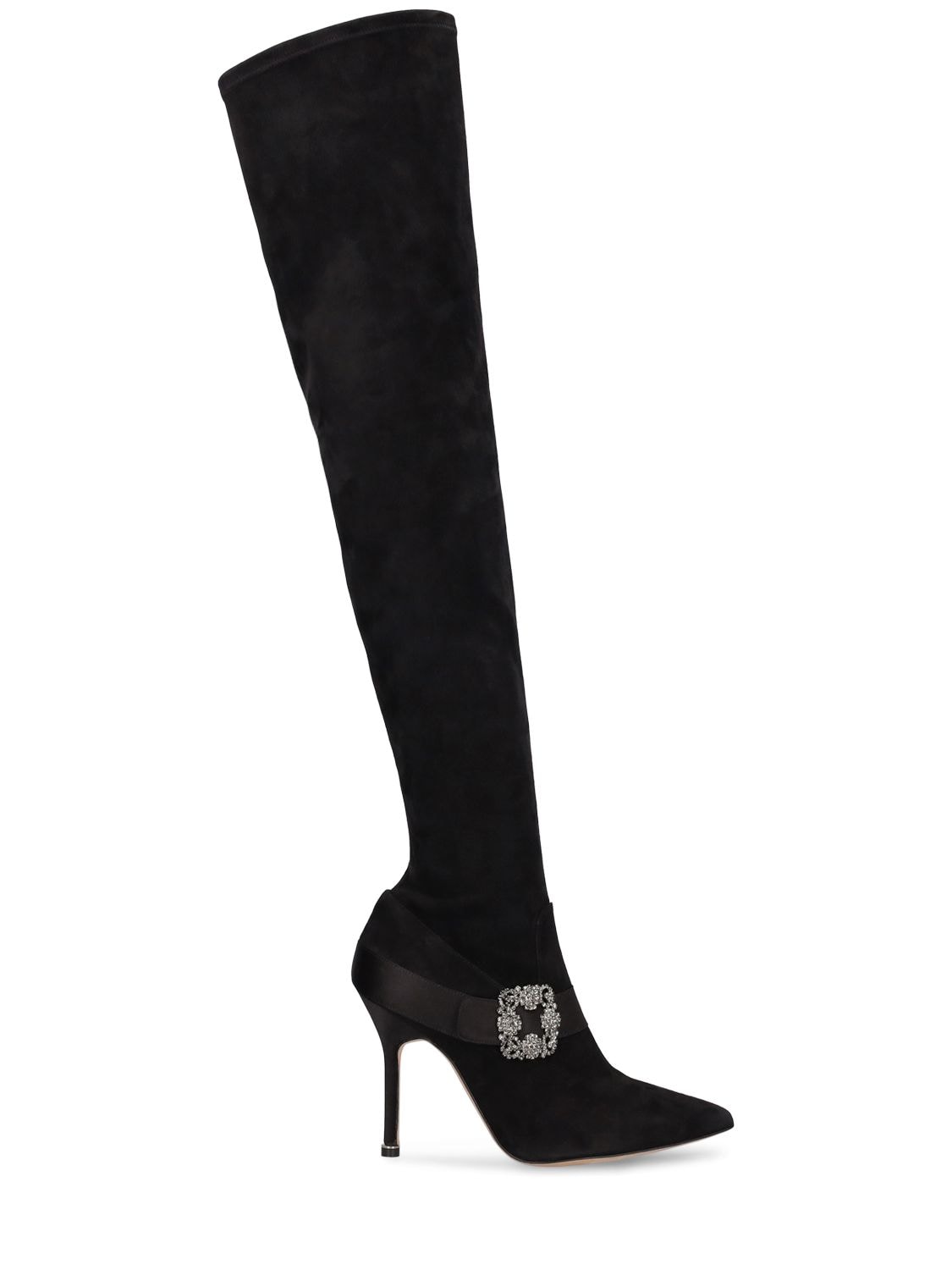 Shop Manolo Blahnik 105mm Plininanuthi Suede High Boots In Black