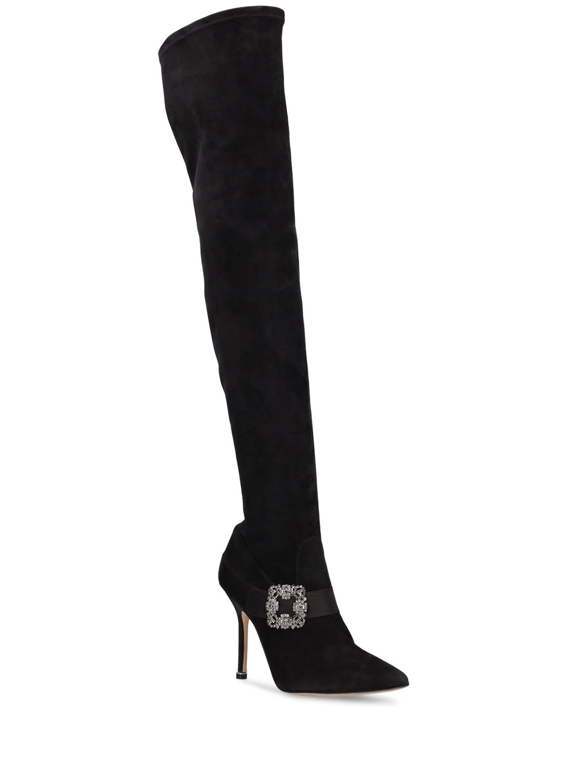 Shop Manolo Blahnik 105mm Plininanuthi Suede High Boots In Black