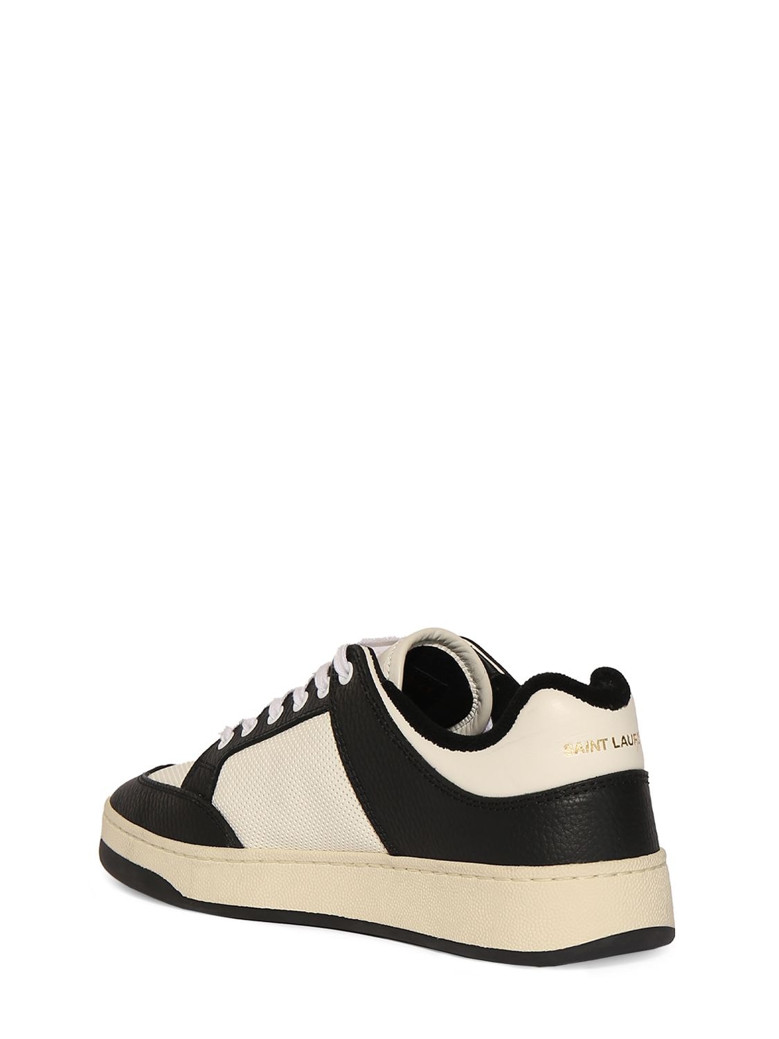 Shop Saint Laurent Sl/61 Leather Sneakers In Coffee,white