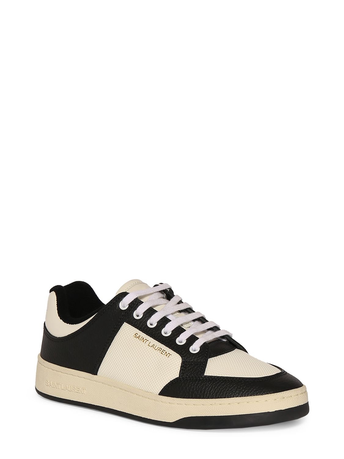 Shop Saint Laurent Sl/61 Leather Sneakers In Coffee,white