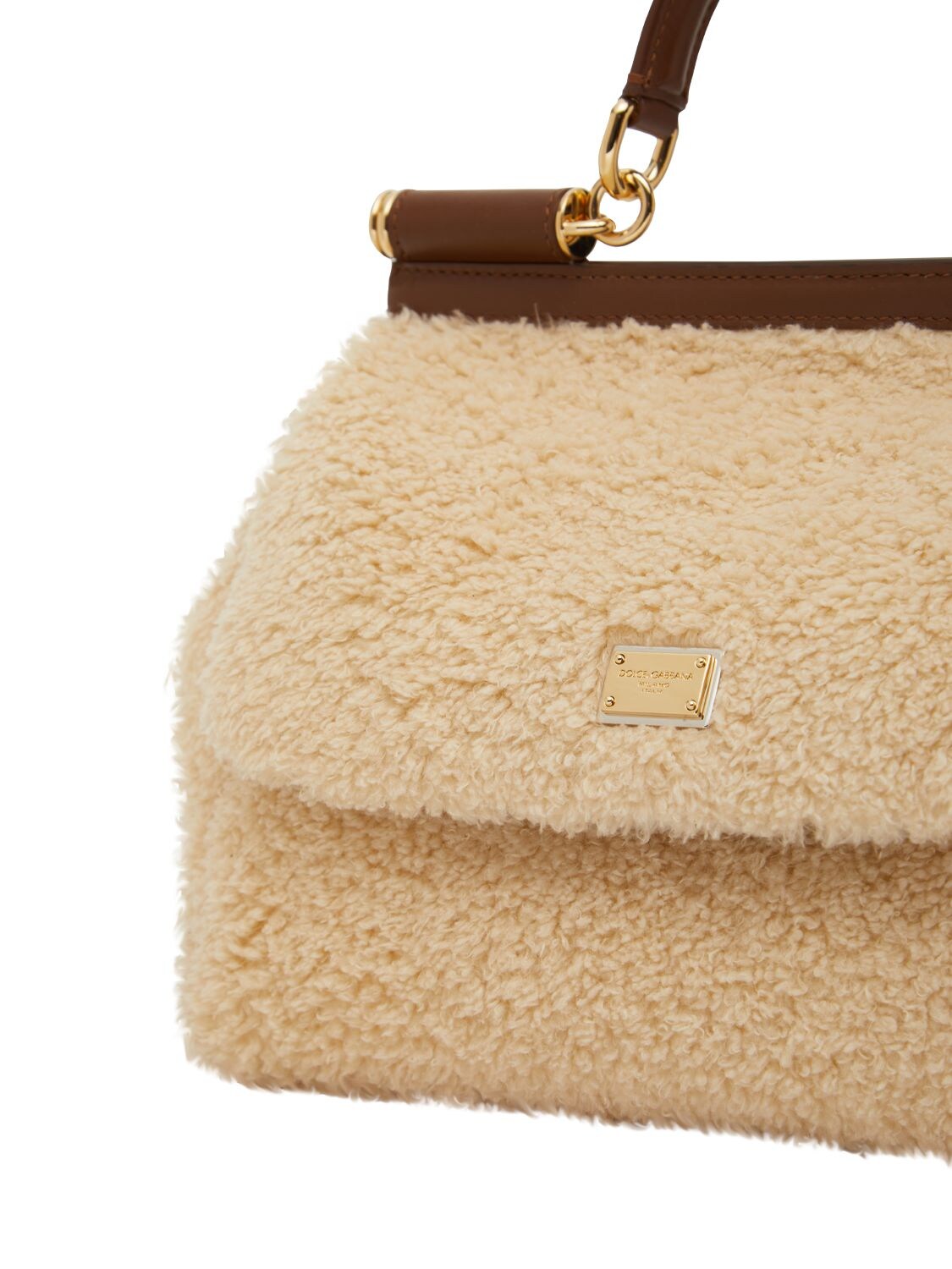 Sicily Medium Faux Shearling Tote Bag in Brown - Dolce Gabbana