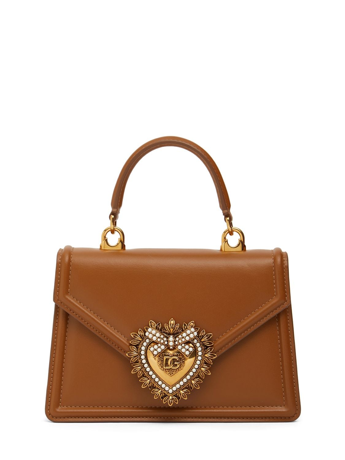 Devotion Mini Leather Shoulder Bag in Brown - Dolce Gabbana