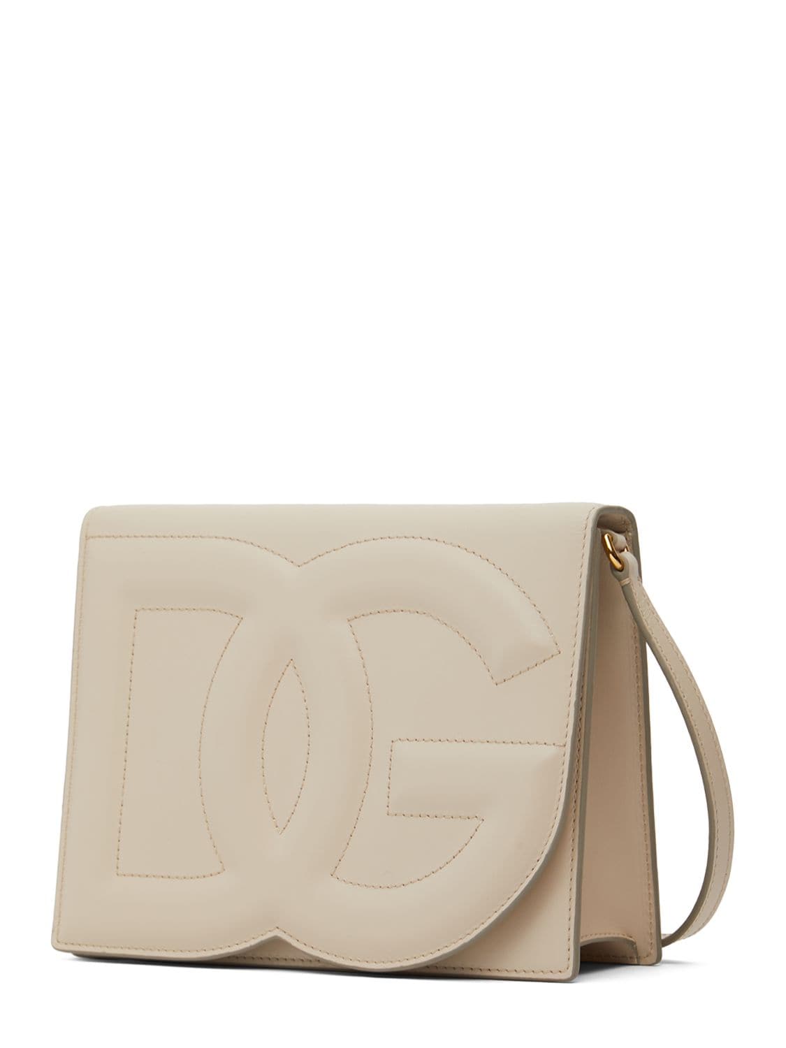 Shop Dolce & Gabbana Logo Leather Shoulder Bag In Ivory