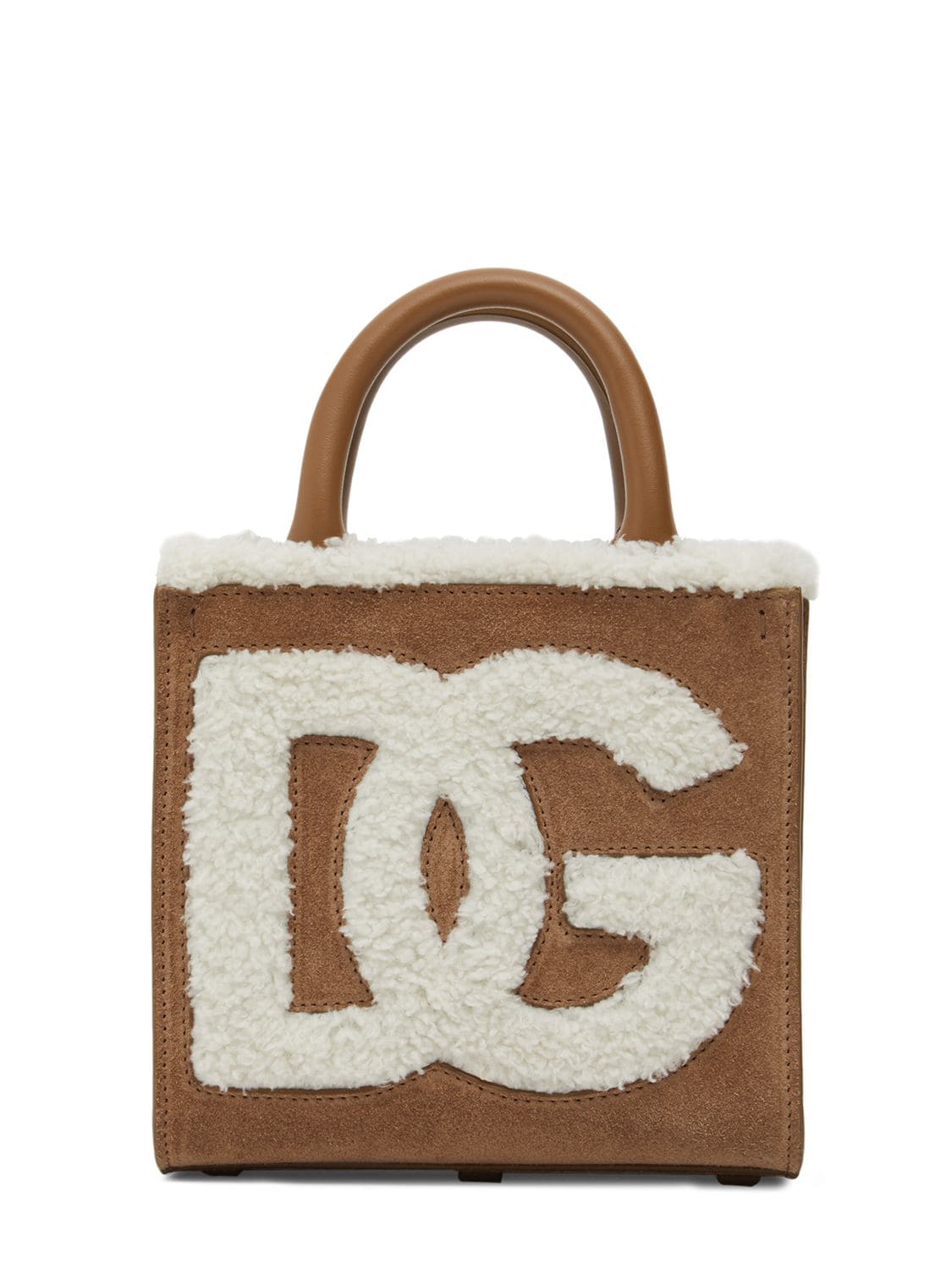 Image of Small Daily Logo Suede Top Handle Bag