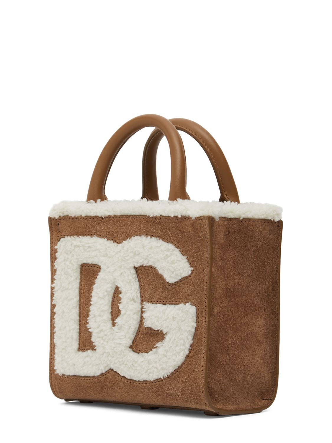 Shop Dolce & Gabbana Small Daily Logo Suede Top Handle Bag In Brown