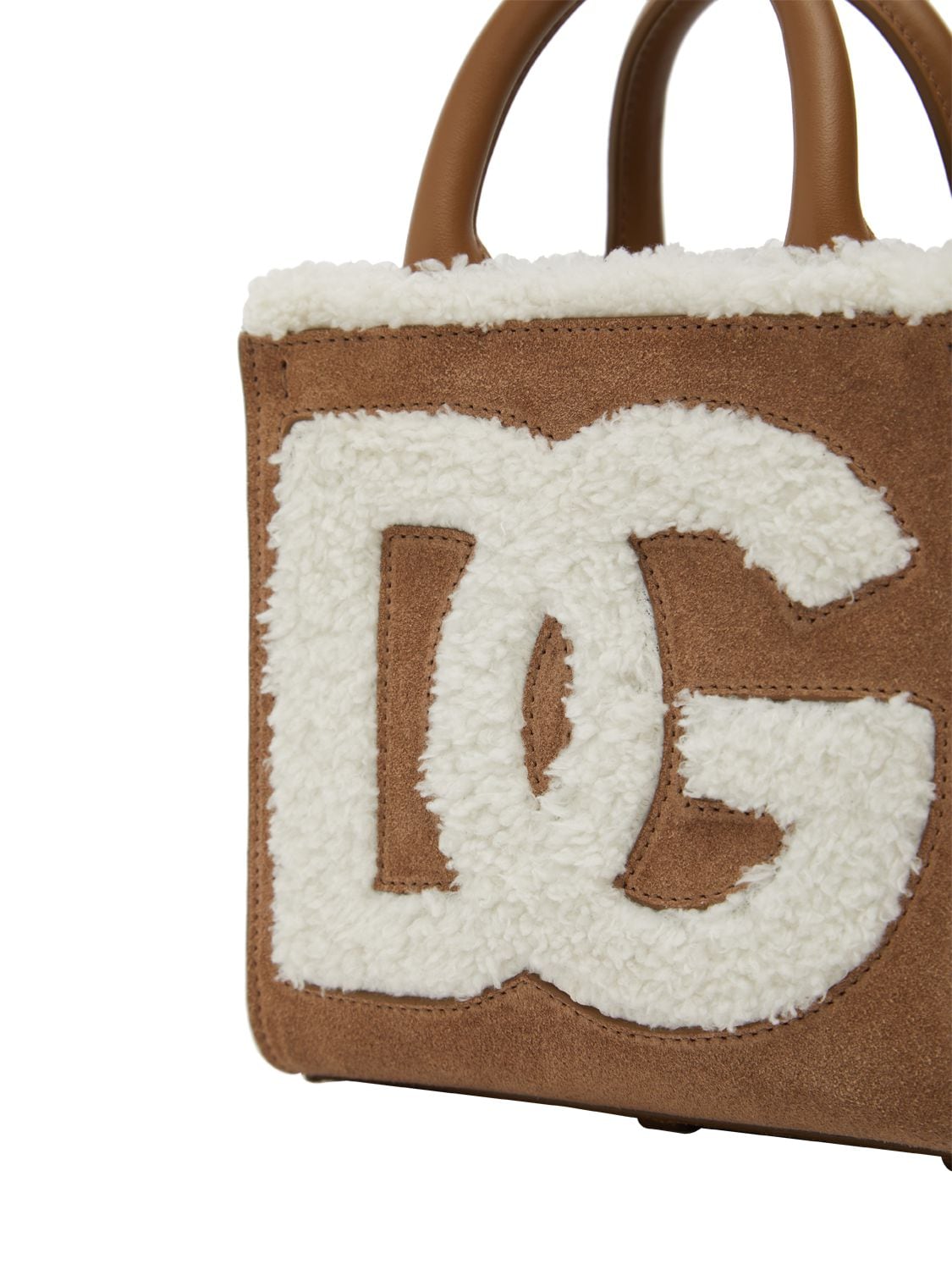 Shop Dolce & Gabbana Small Daily Logo Suede Top Handle Bag In Brown