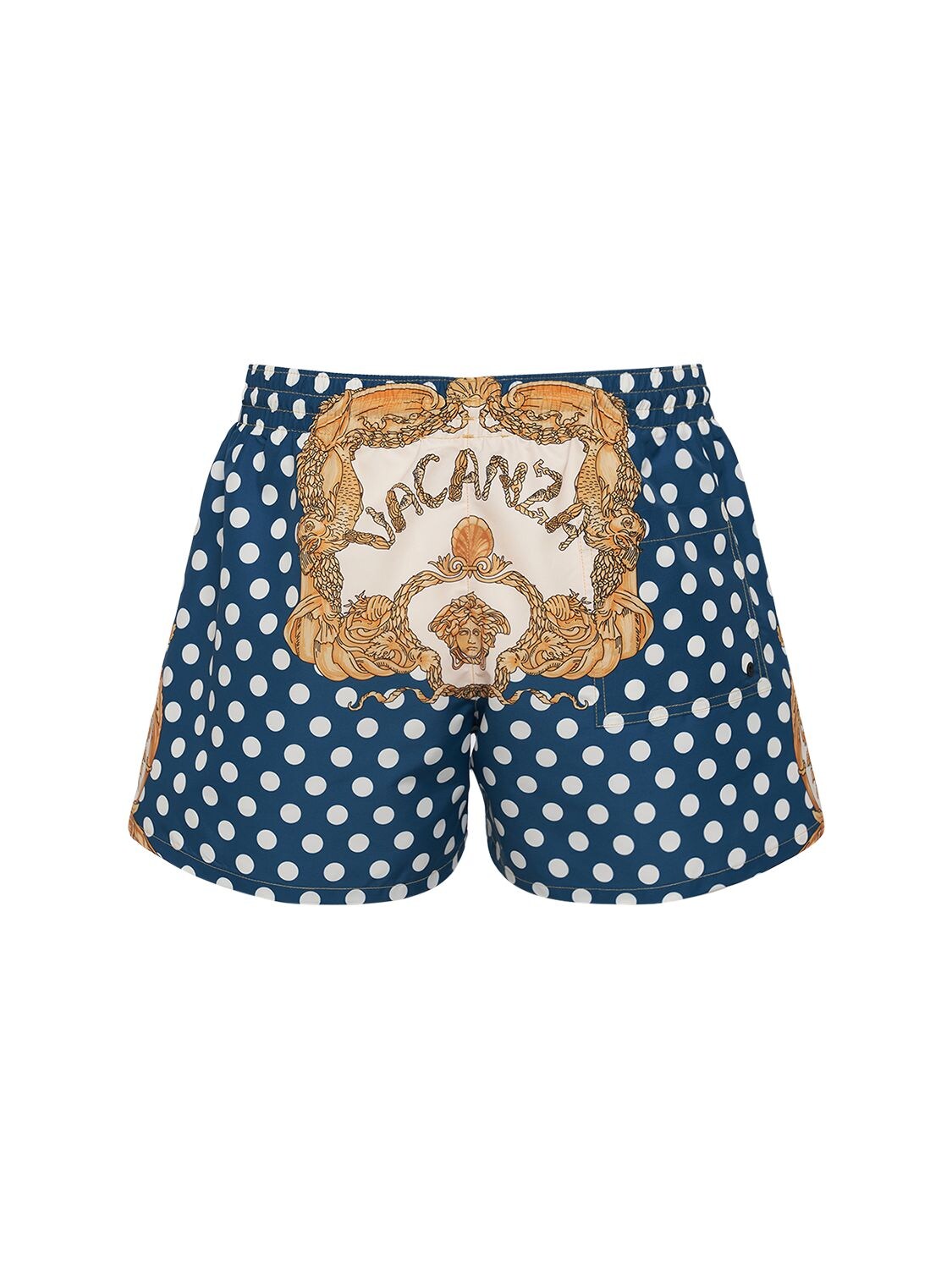 Shop Versace Vacanza Heritage Print Nylon Swim Shorts In Light Blue