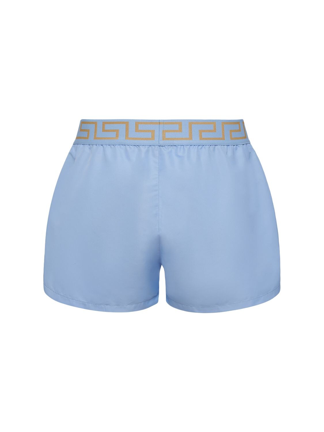 Shop Versace Monogram Waistband Tech Swim Shorts In Sky Blue