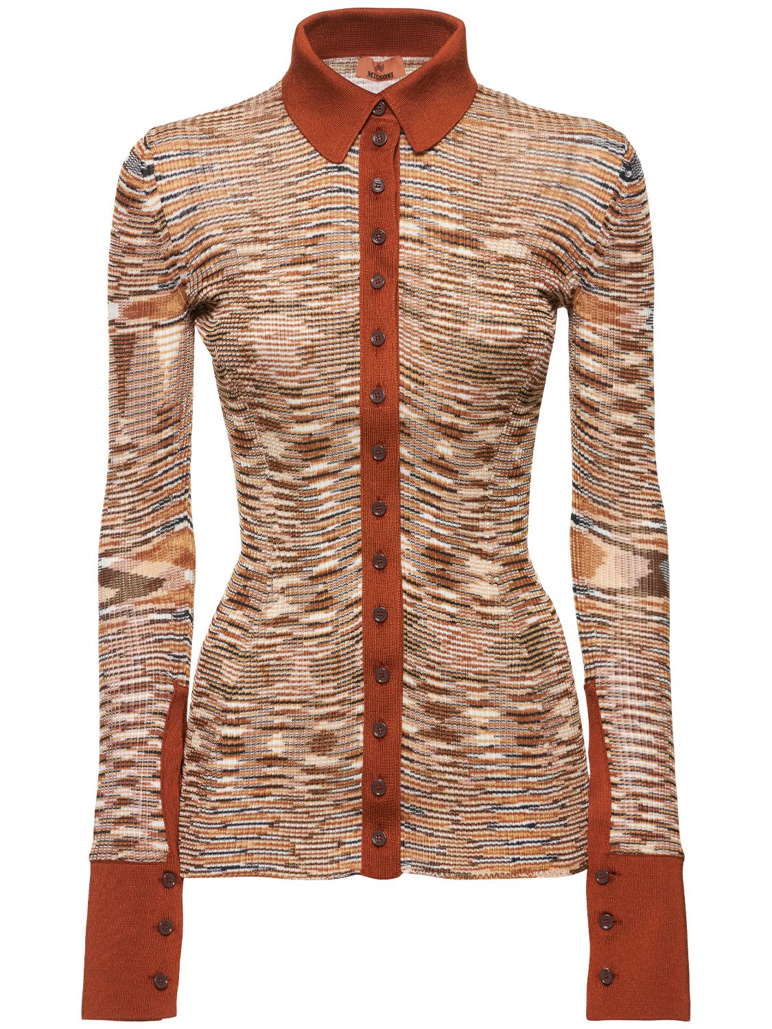 Missoni Space Dyed Rib Knit Stretch Tech Shirt In Multi,camel