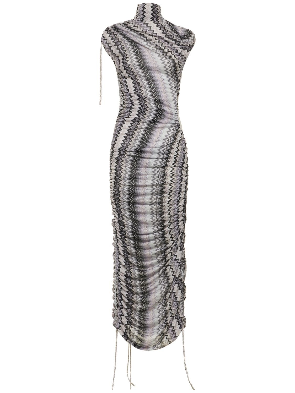 Image of Zig Zag Lamé Turtleneck Long Dress