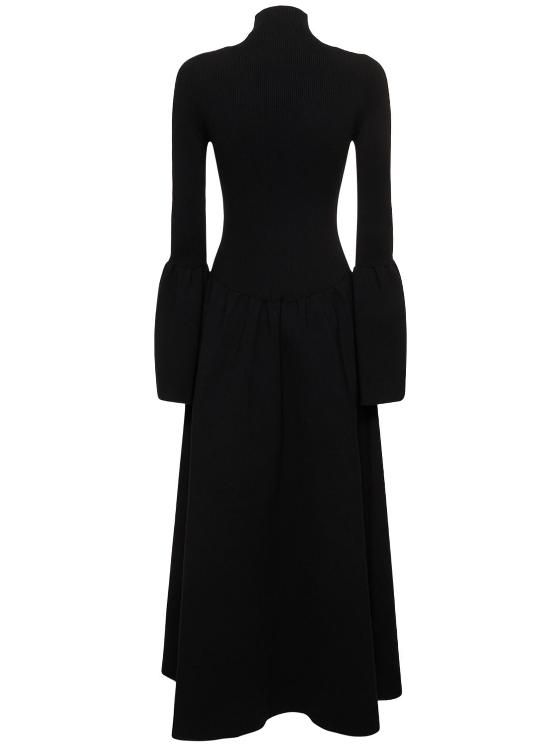 Shop Chloé Rib Knit Compact Wool Blend Midi Dress In Black