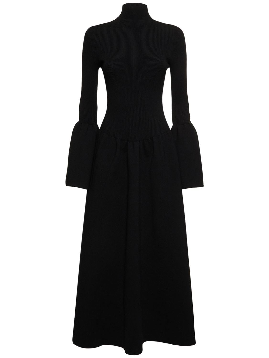 Rib Knit Compact Wool Blend Midi Dress – WOMEN > CLOTHING > DRESSES