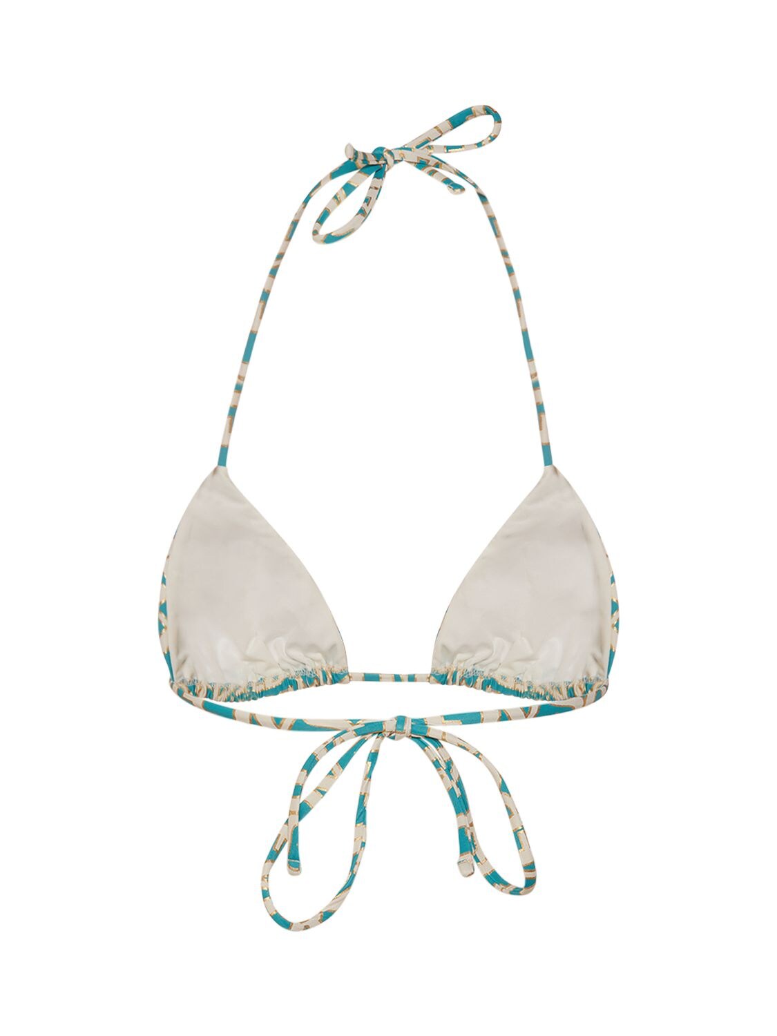 Shop Versace Logo Print Triangle Bikini Top In Turquoise,white