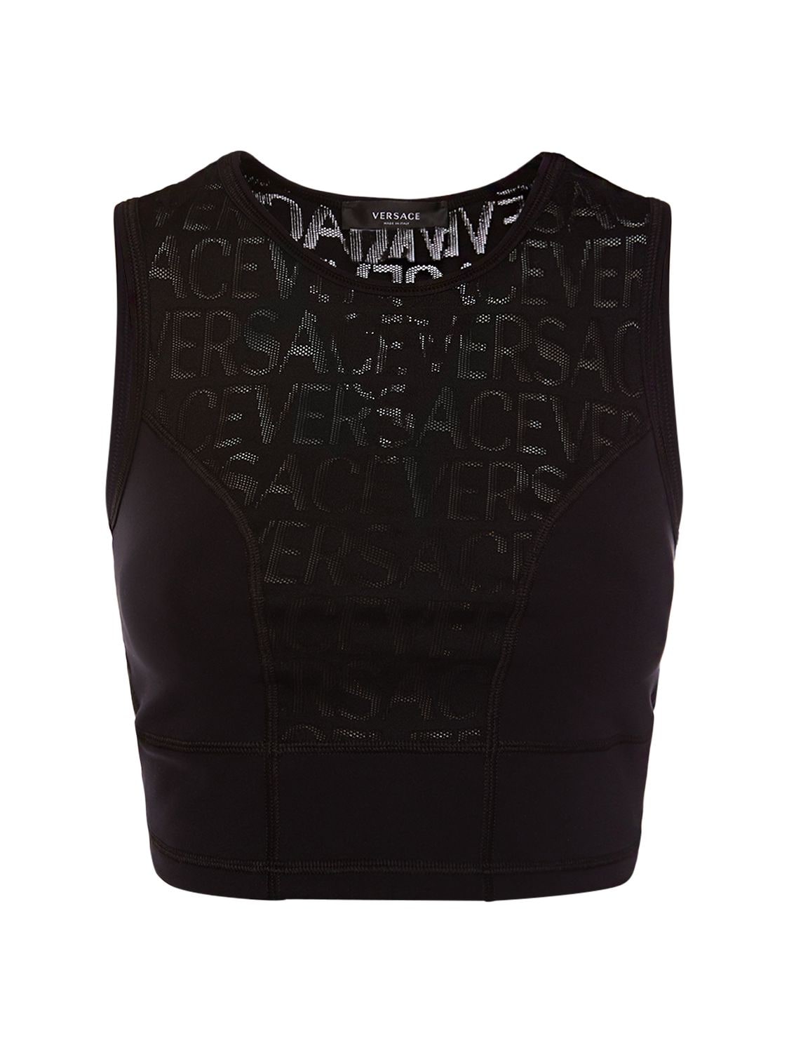 Shop Versace Logo Jacquard Crop Top In Black