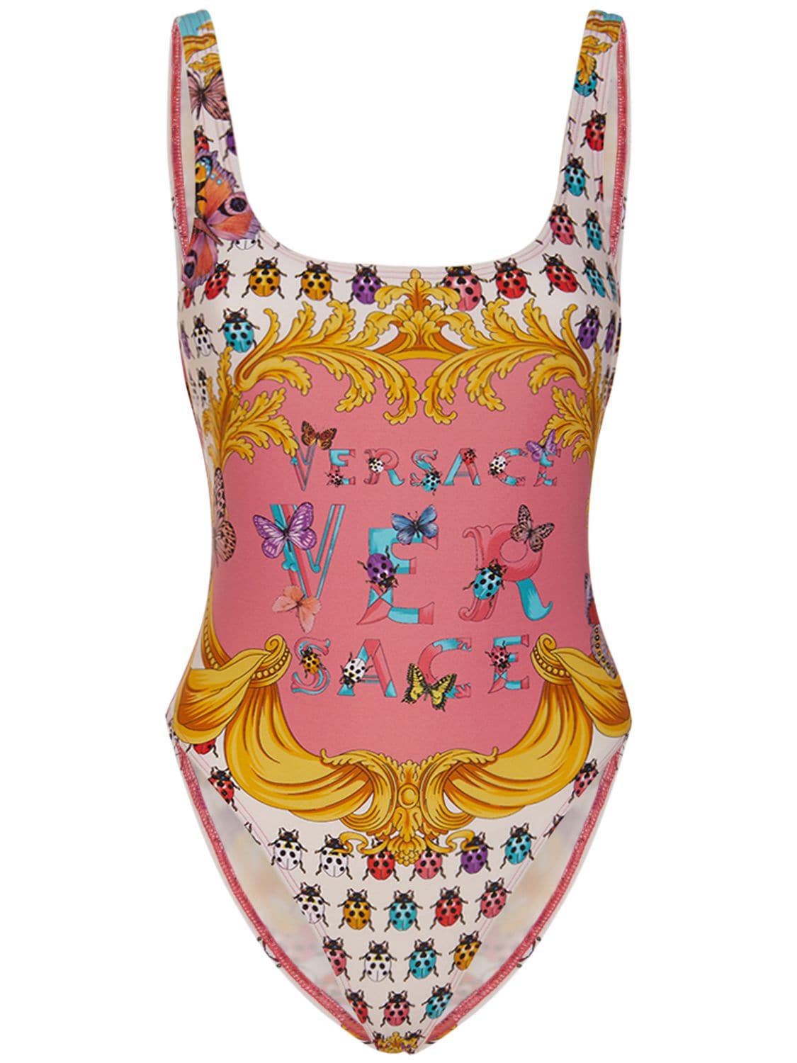 Versace La Vacanza Print One Piece Swimsuit In Pink