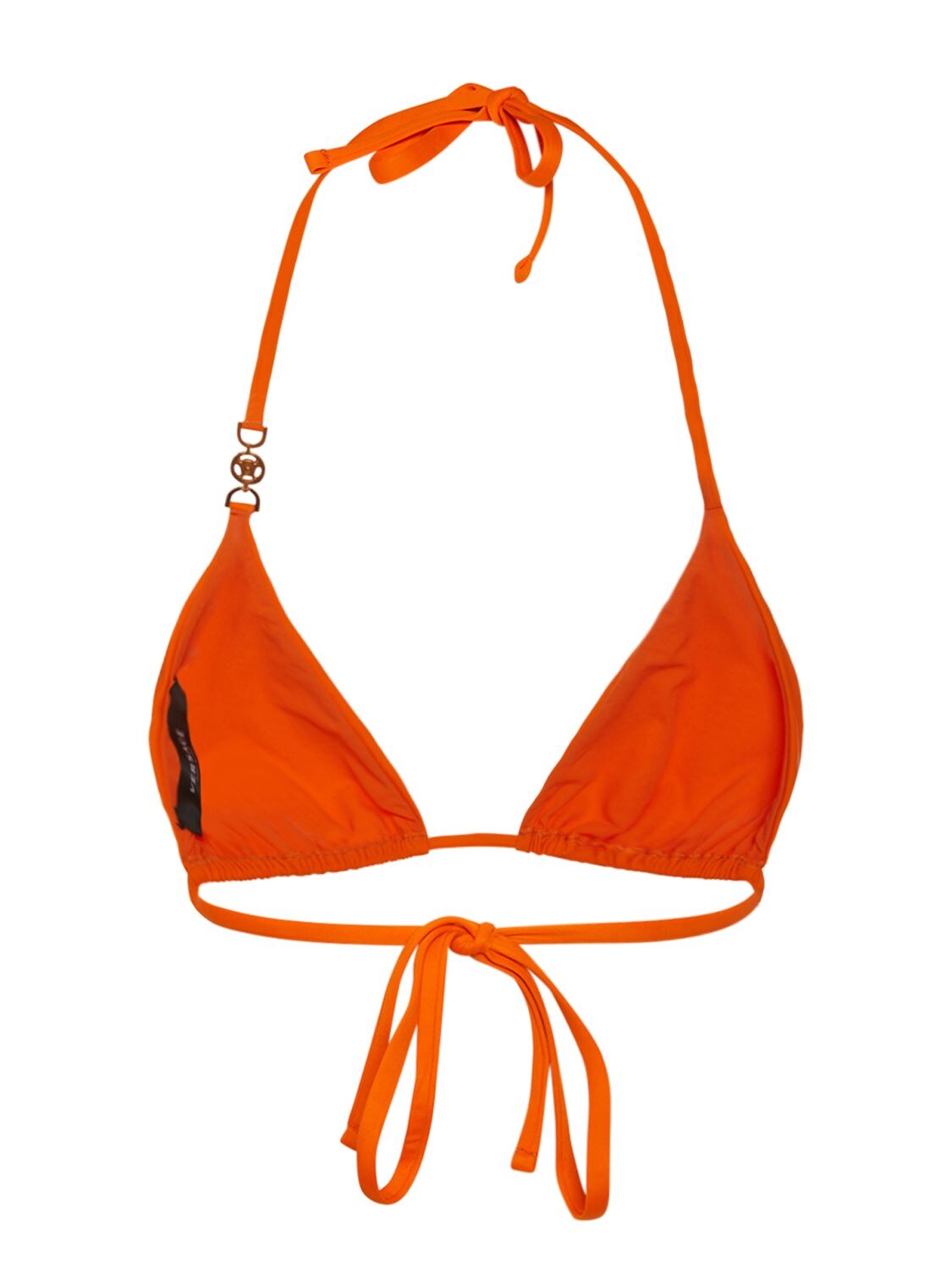 Shop Versace Triangle Bikini Top W/metal Logo In Orange