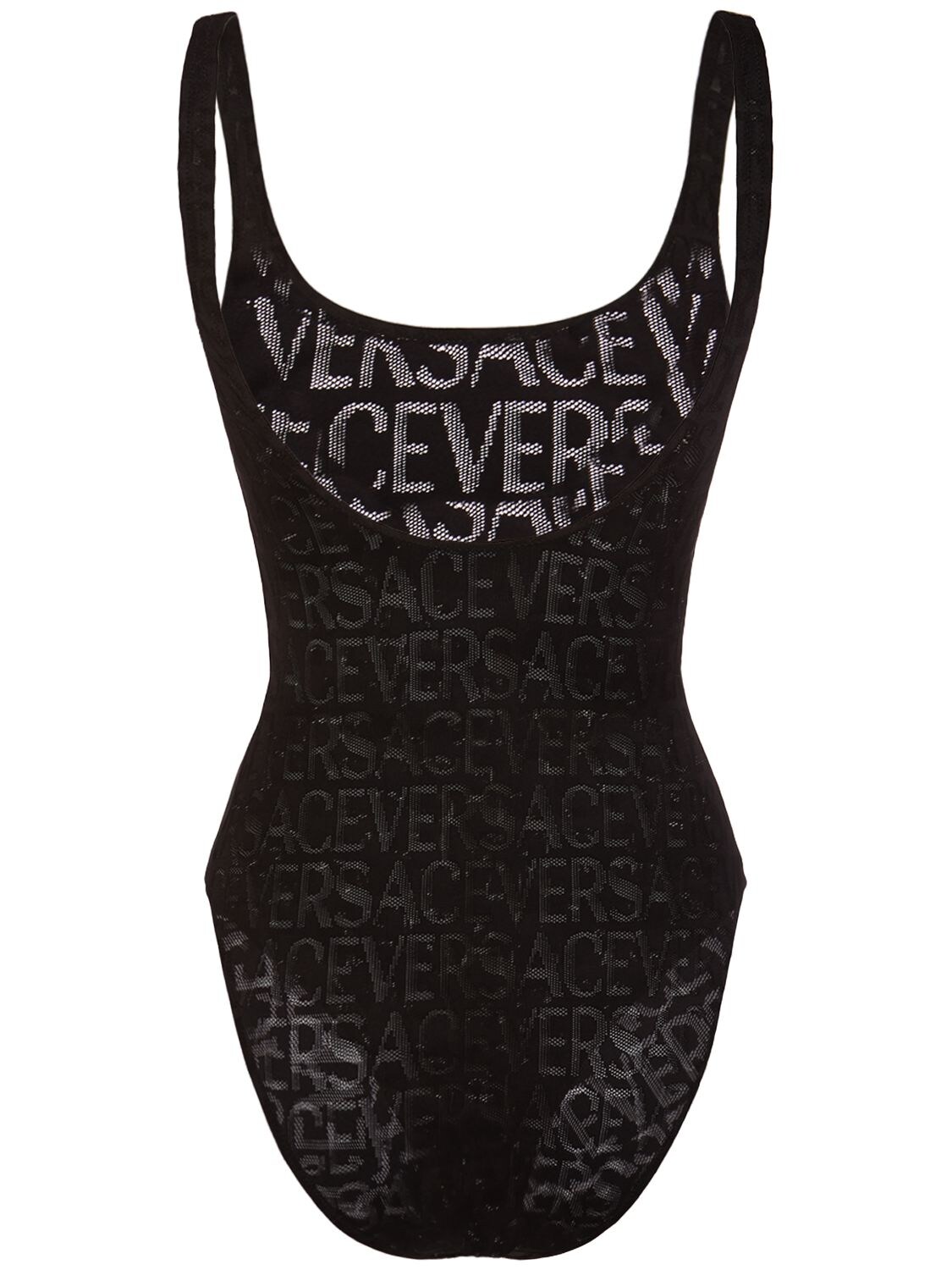 Shop Versace Mesh Logo Bodysuit In Black