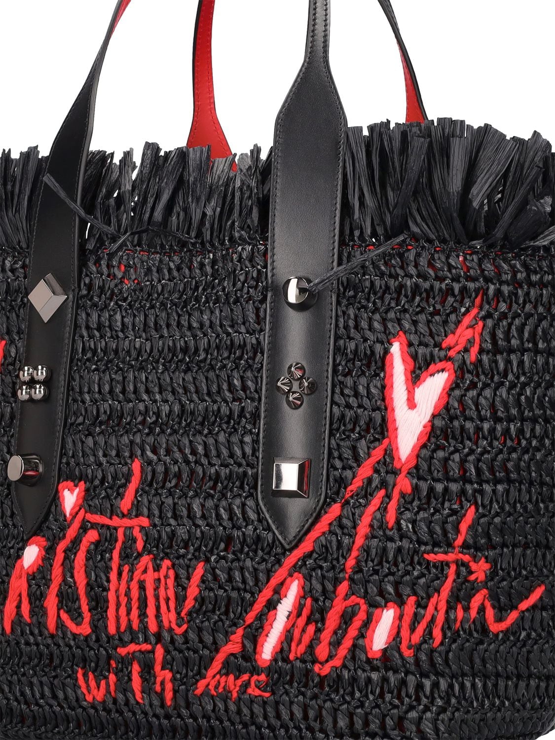 Shop Christian Louboutin Medium Frangibus Raffia Tote Bag In Black,multi