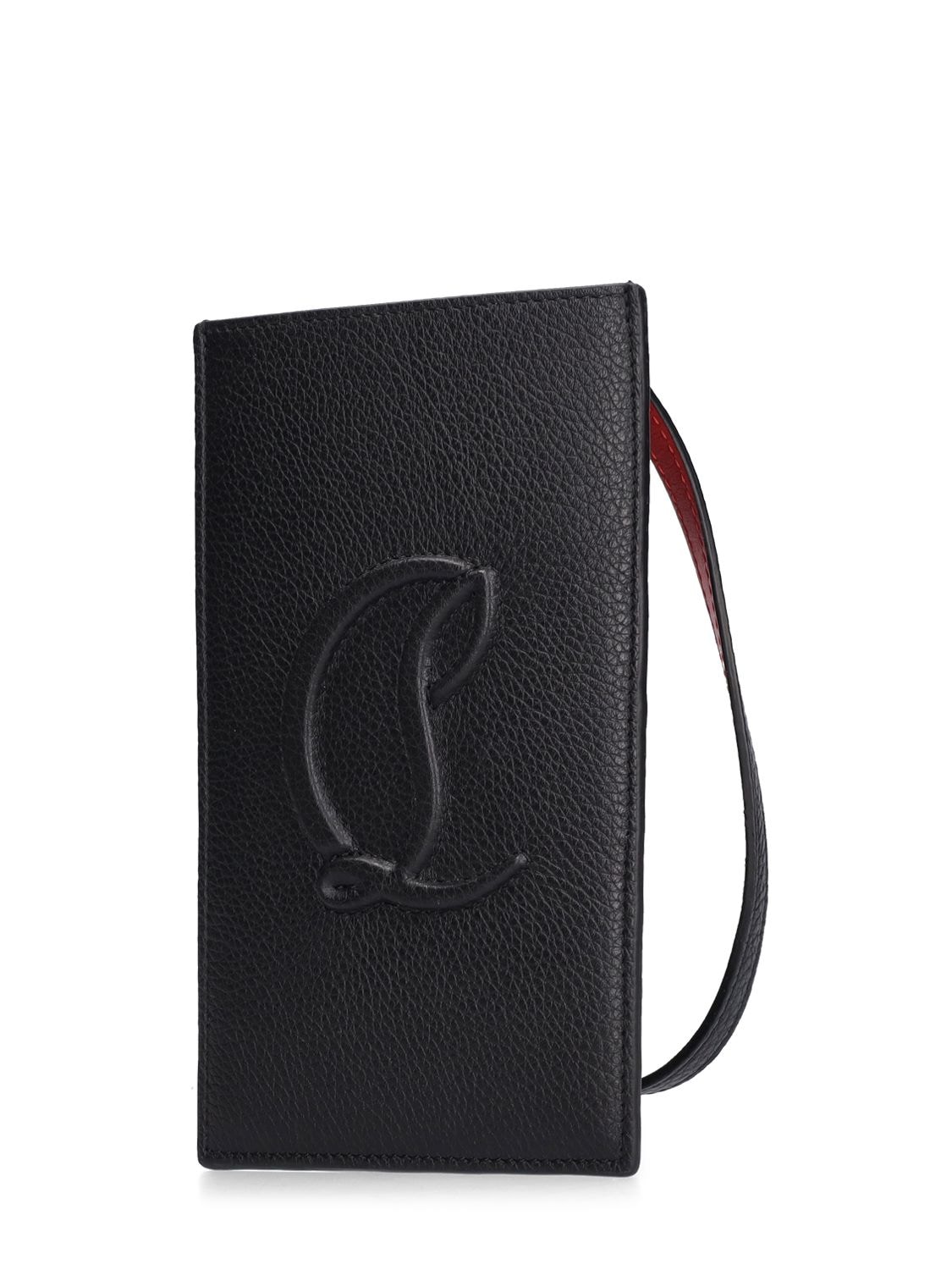Shop Christian Louboutin By My Side Leather Phone Case W/logo In Black