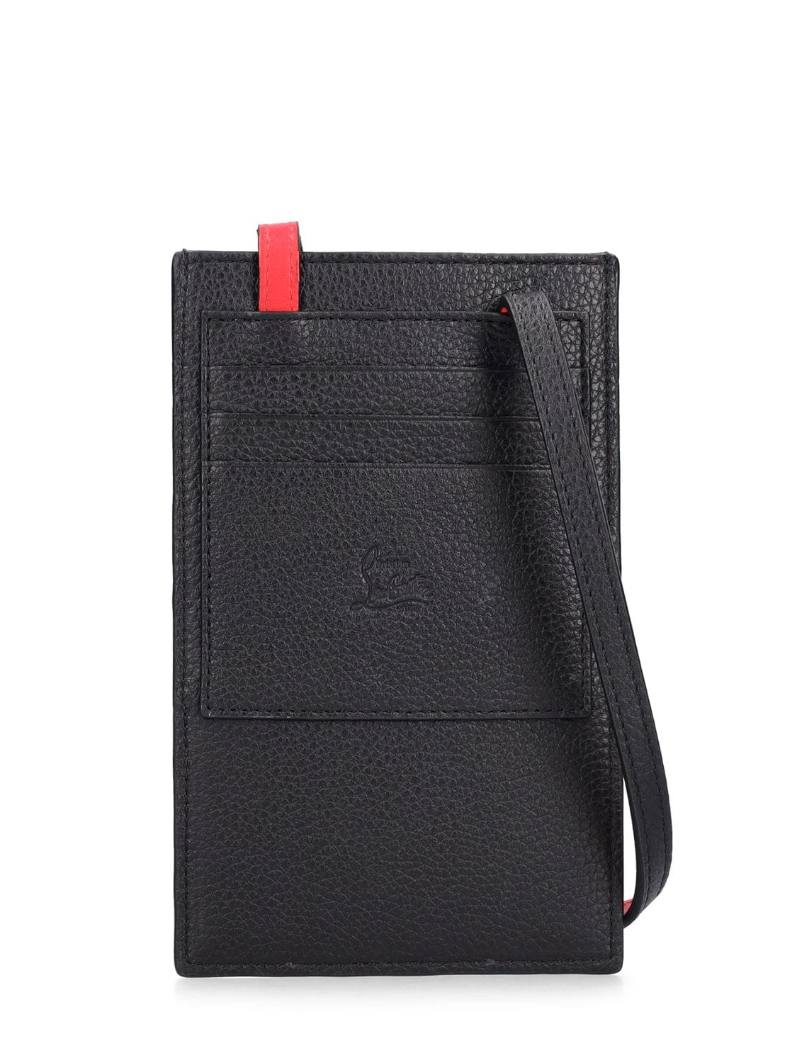 Shop Christian Louboutin By My Side Leather Phone Case W/logo In Black