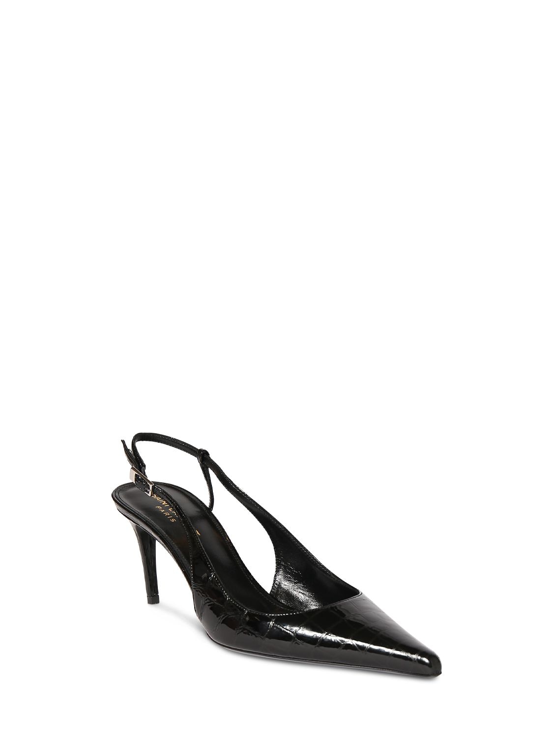 Shop Saint Laurent 70mm Vendome Croc Embossed Pumps In Black