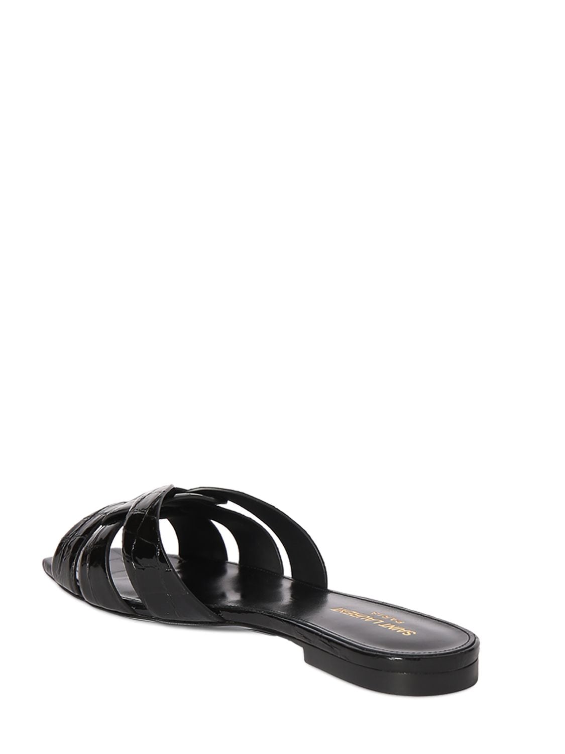 Shop Saint Laurent 10mm Tribute Croc Embossed Flat Sandals In Black