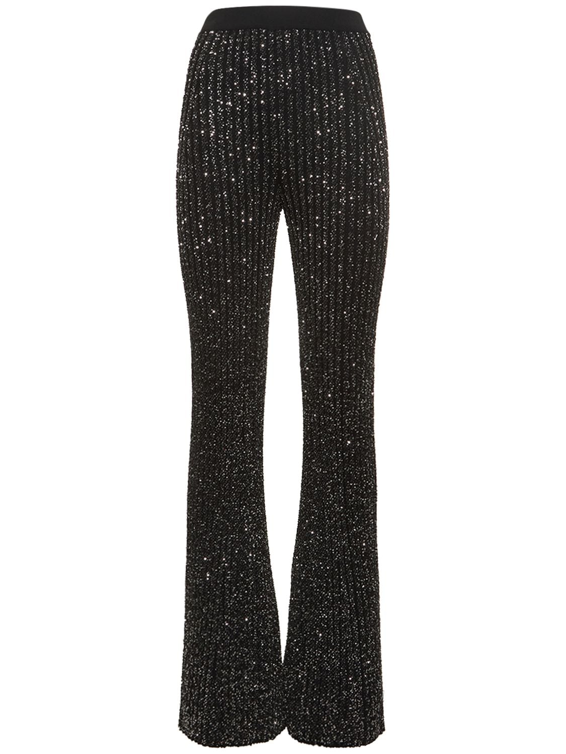 Sequined Knit Flared Pants – WOMEN > CLOTHING > PANTS
