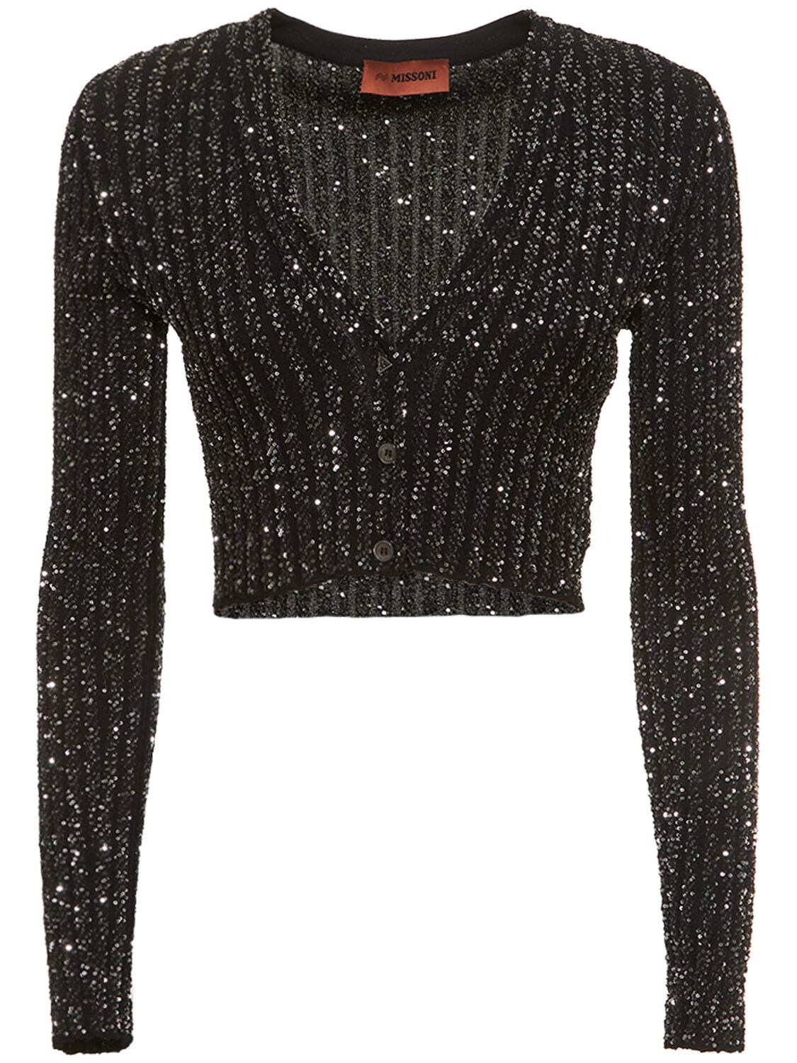 Missoni V-neck Paillette Rib Crop Cardigan In Black