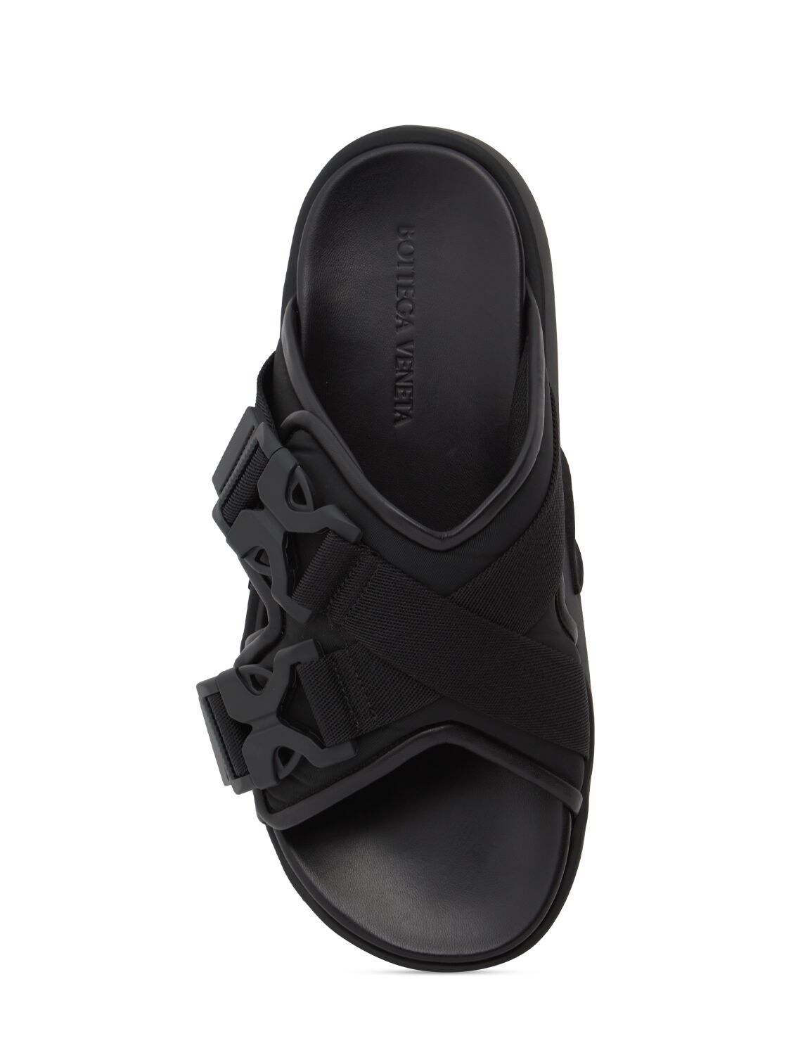 Shop Bottega Veneta Snap Slide Fabric Sandals In Black