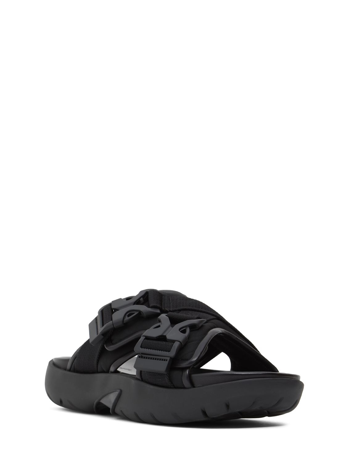 Shop Bottega Veneta Snap Slide Fabric Sandals In Black