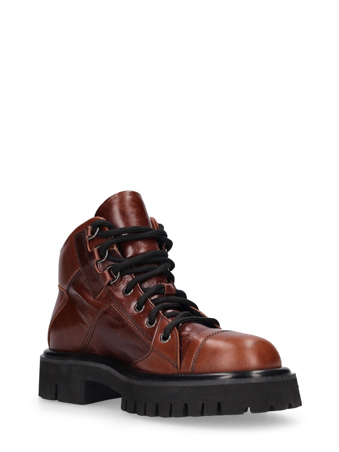 Shop Moschino 40mm Combat Sole Leather Hiking Boots In Brown