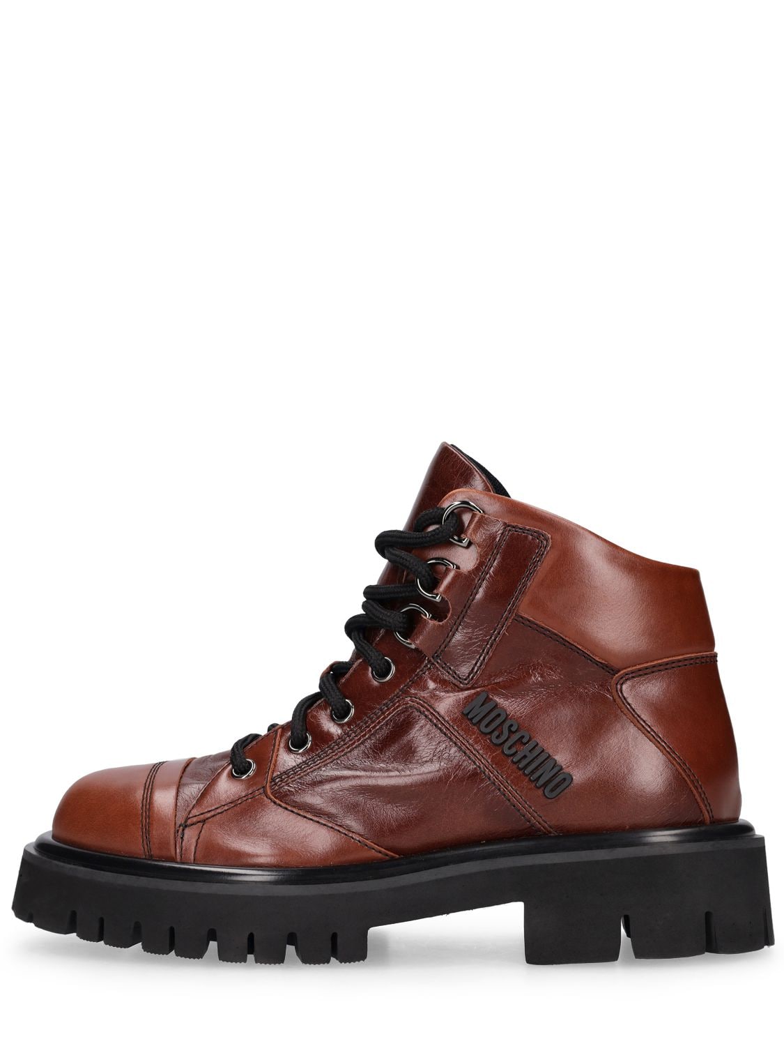 MOSCHINO 40mm Combat Sole Leather Hiking Boots