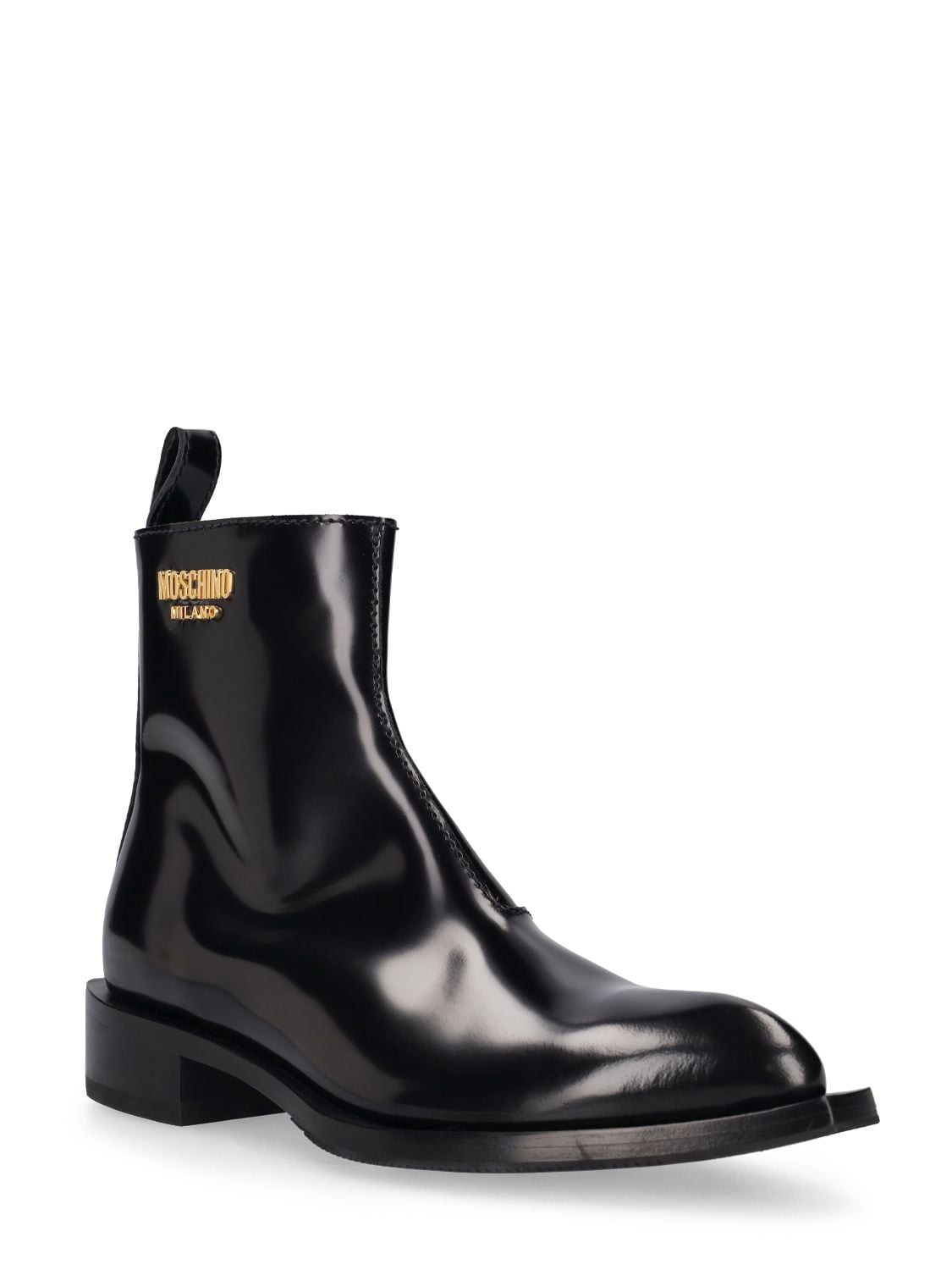 Shop Moschino 40mm Texas Brushed Leather Boots In Black