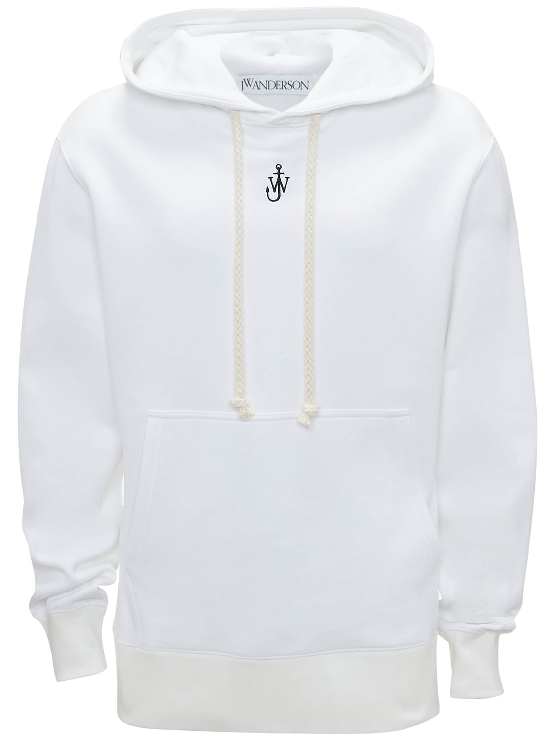 Jw Anderson Logo Embroidery Cotton & Silk Hoodie In White