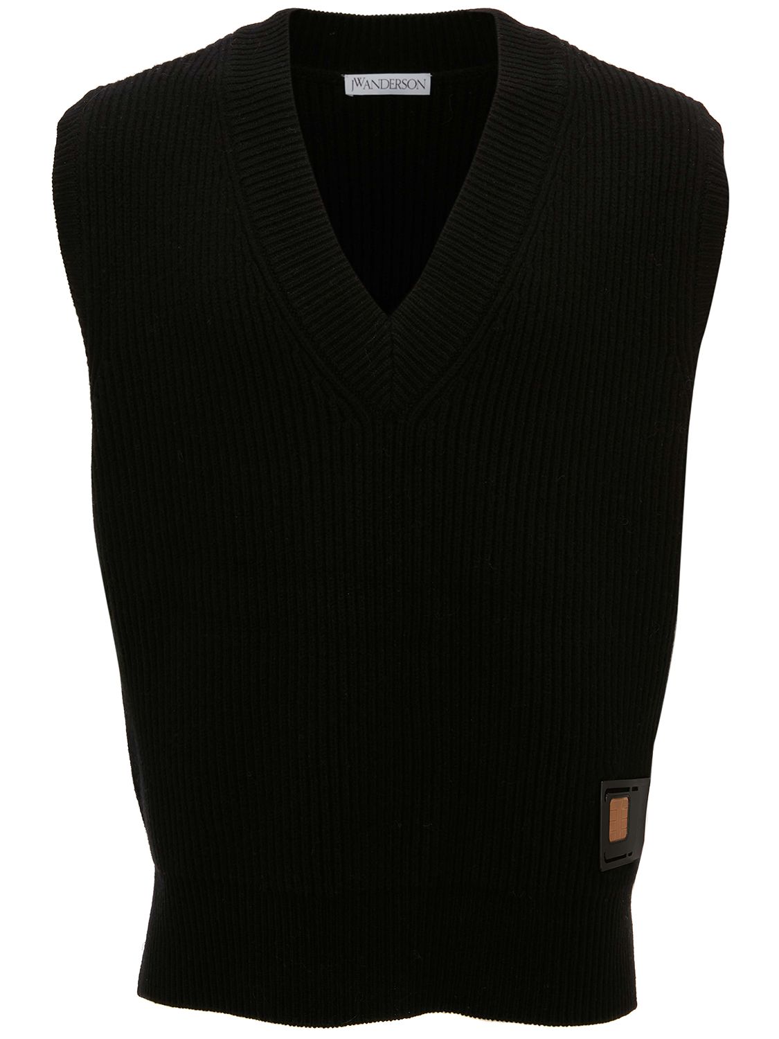 Jw Anderson Sim Card V-neck Merino Vest In Black