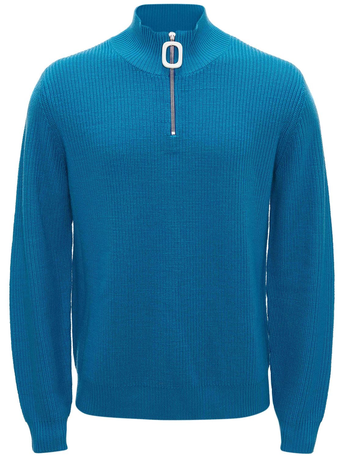 Shop Jw Anderson Henley Half-zip Wool Knit Sweater In Blue