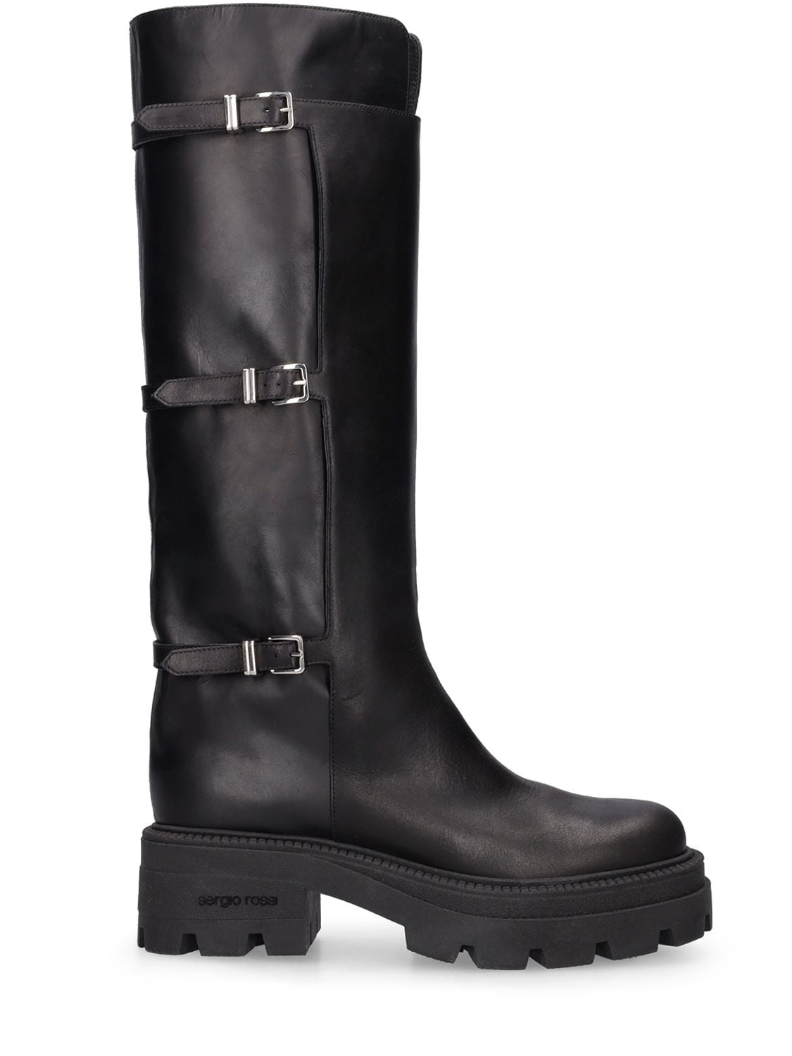 Sergio Rossi 25mm Leather Tall Boots In Black