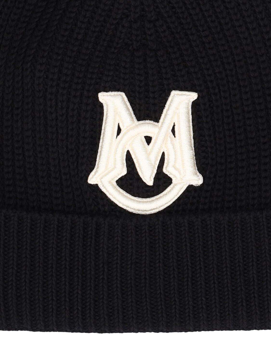 Shop Moncler Embroidered Monogram Cotton Beanie In Black