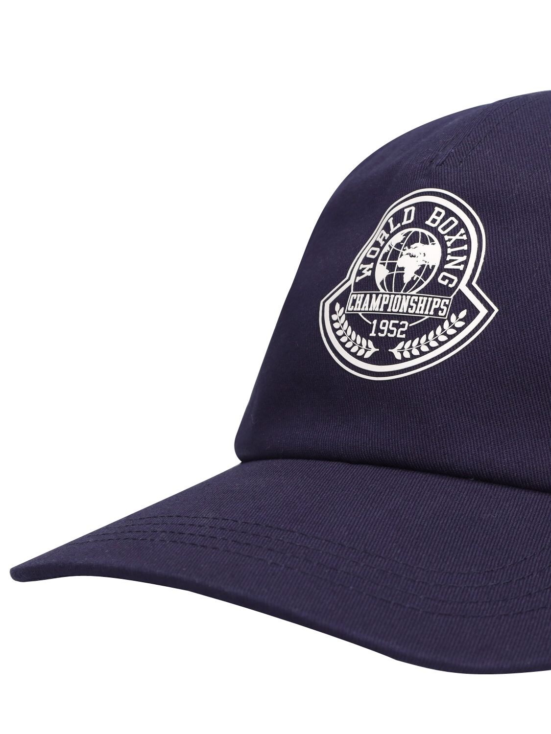 Shop Moncler Logo Cotton Gabardine Cap In Navy